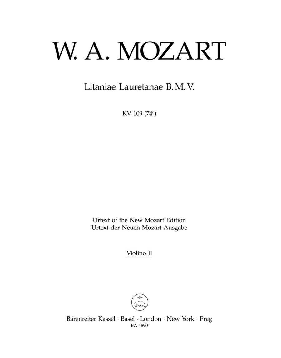 Litaniae Lauretanae B. M. V. B flat major, KV 109 (74e) Violin scores gallery preview page 1