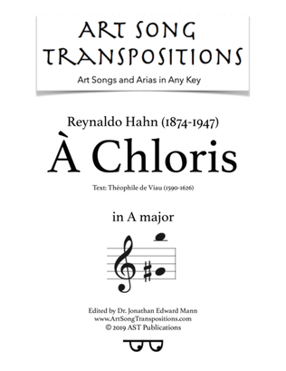 Book cover for HAHN: À Chloris (transposed to A major)