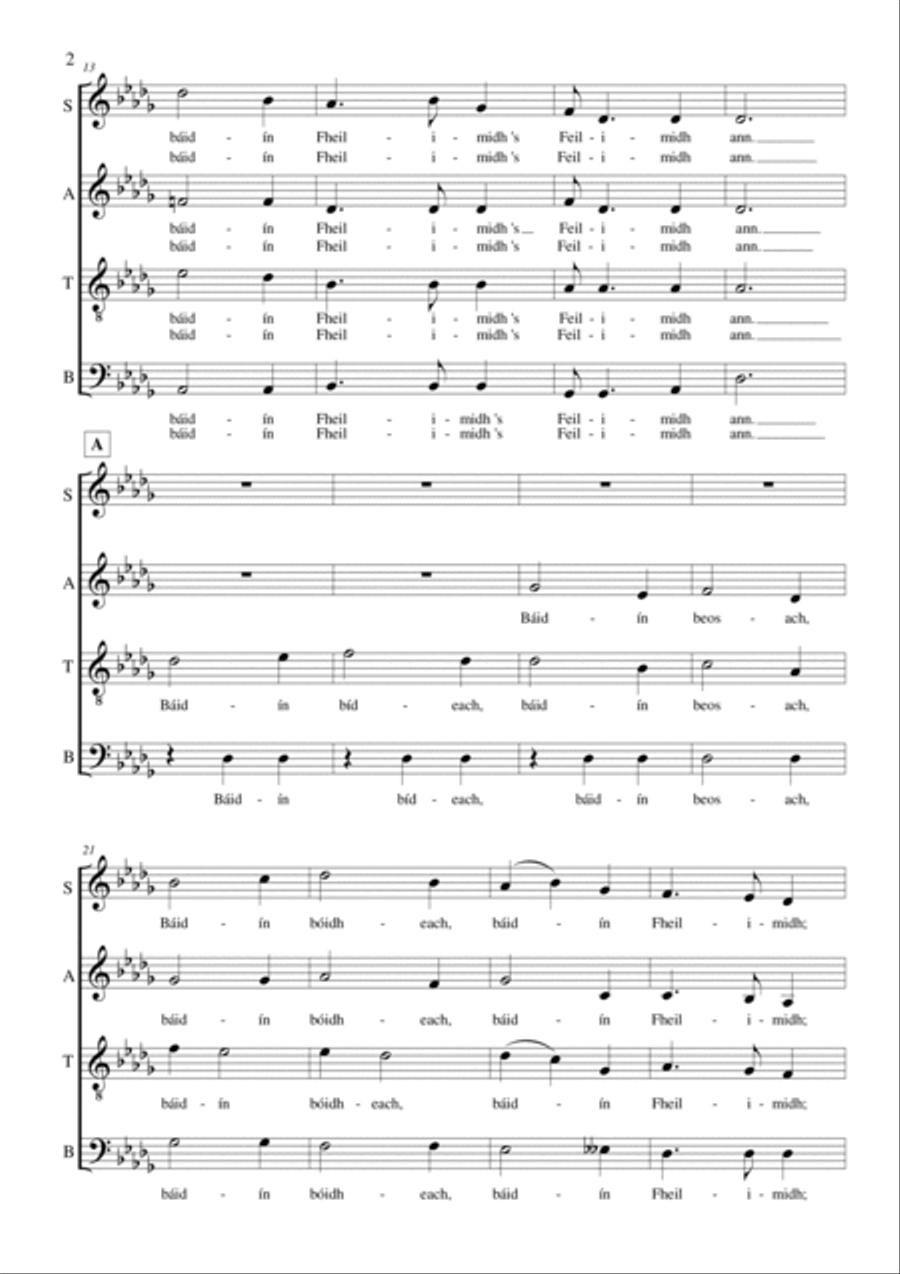 Báidín Fheilimidh (SATB A Cappella) 4-Part scores gallery preview page 2
