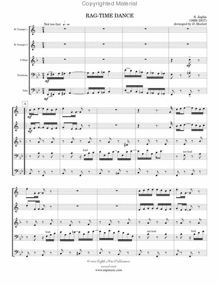 Rag-Time Dance by Scott Joplin Brass Quintet - Sheet Music