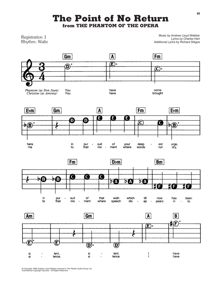 The Point Of No Return (from The Phantom Of Opera) Electronic Keyboard scores gallery preview page 1
