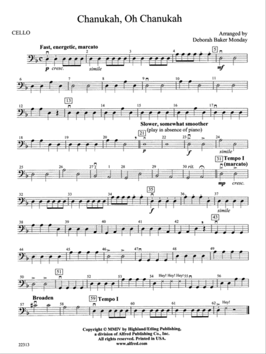 Chanuka, Oh Chanukah: Cello String Orchestra scores gallery preview page 1