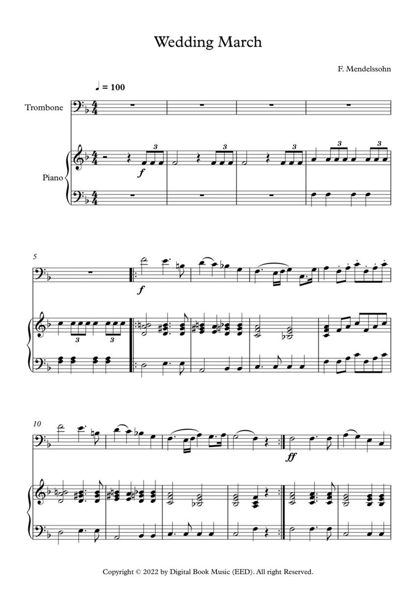 Wedding March - Felix Bartholdy Mendelssohn (Trombone + Piano) image number null