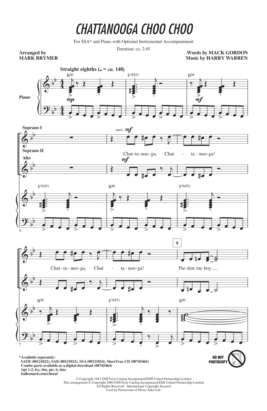 Chattanooga Choo Choo Chattanooga Choo Choo SSA scores gallery preview page 1