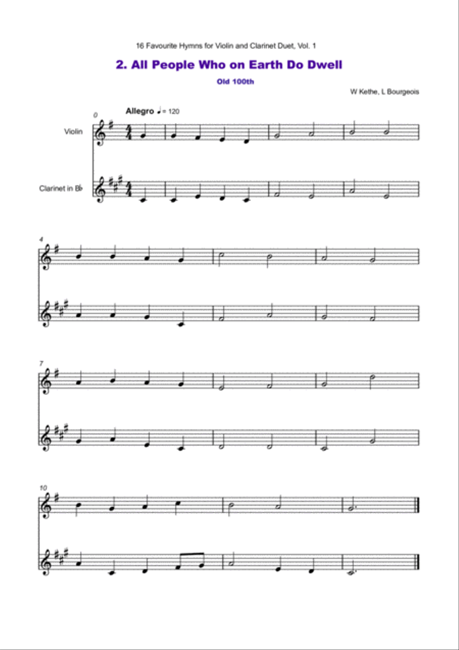 16 Favourite Hymns Vol.1 for Violin and Clarinet Duet Clarinet Duet scores gallery preview page 3
