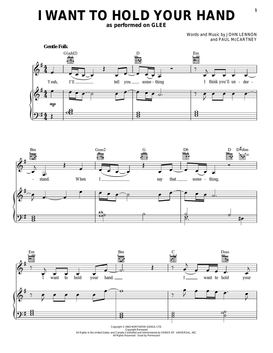I Want To Hold Your Hand Piano, Vocal, Guitar scores gallery preview page 1