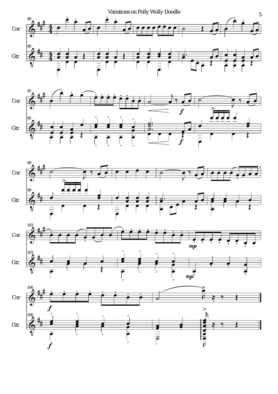 Variations on Polly Wolly Doodle for cor anglais and guitar English Horn scores gallery preview page 5
