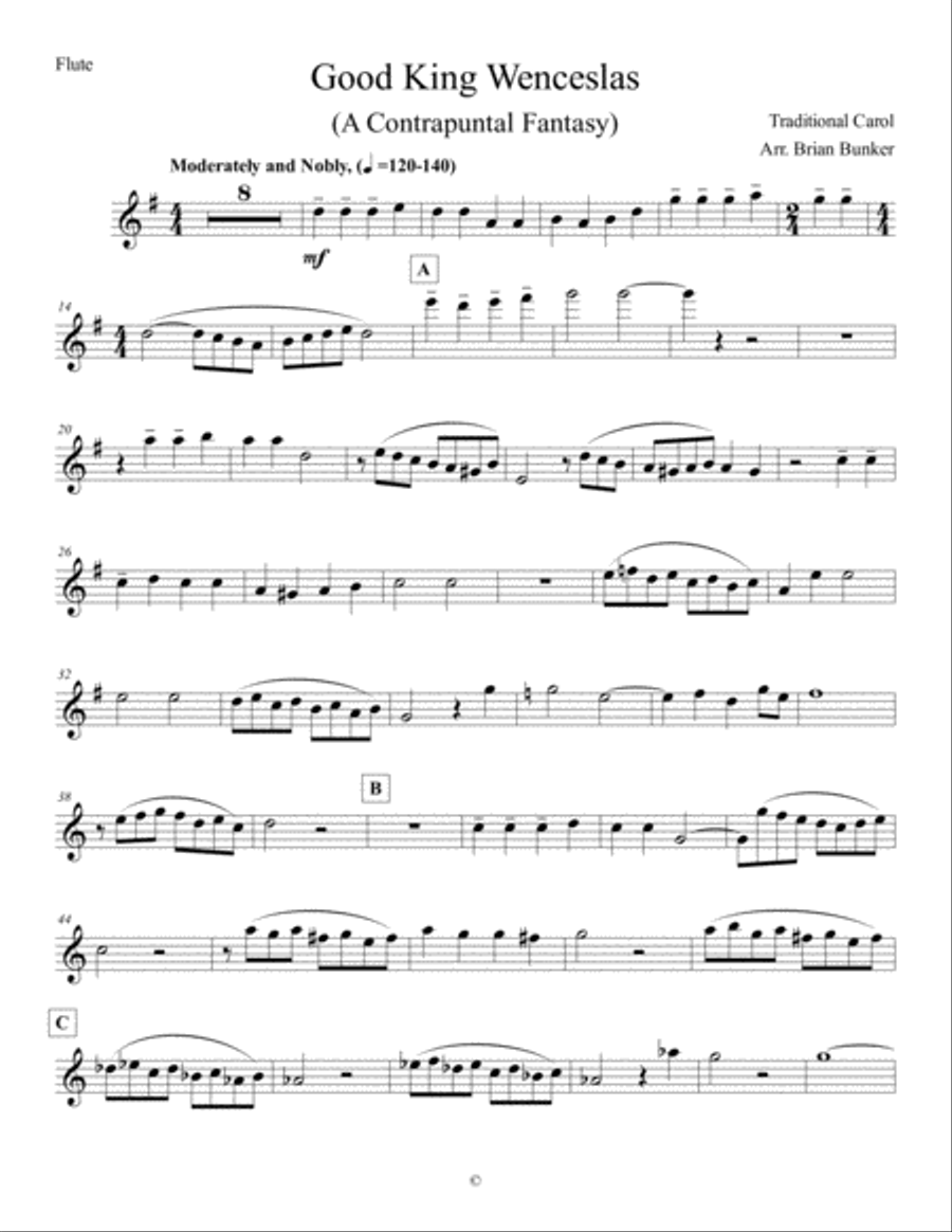 Good King Wenceslas - a Contrapuntal Fantasy Woodwind Quintet scores gallery preview page 1