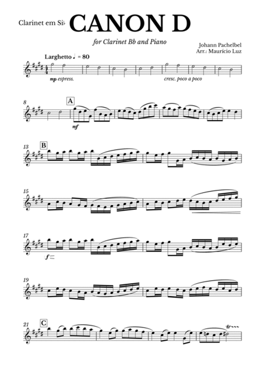 Canon in D for Clarinet Bb and Piano image number null