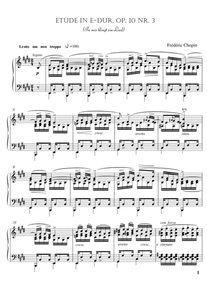 Etude in E major, Op. 10 no. 3 for Piano