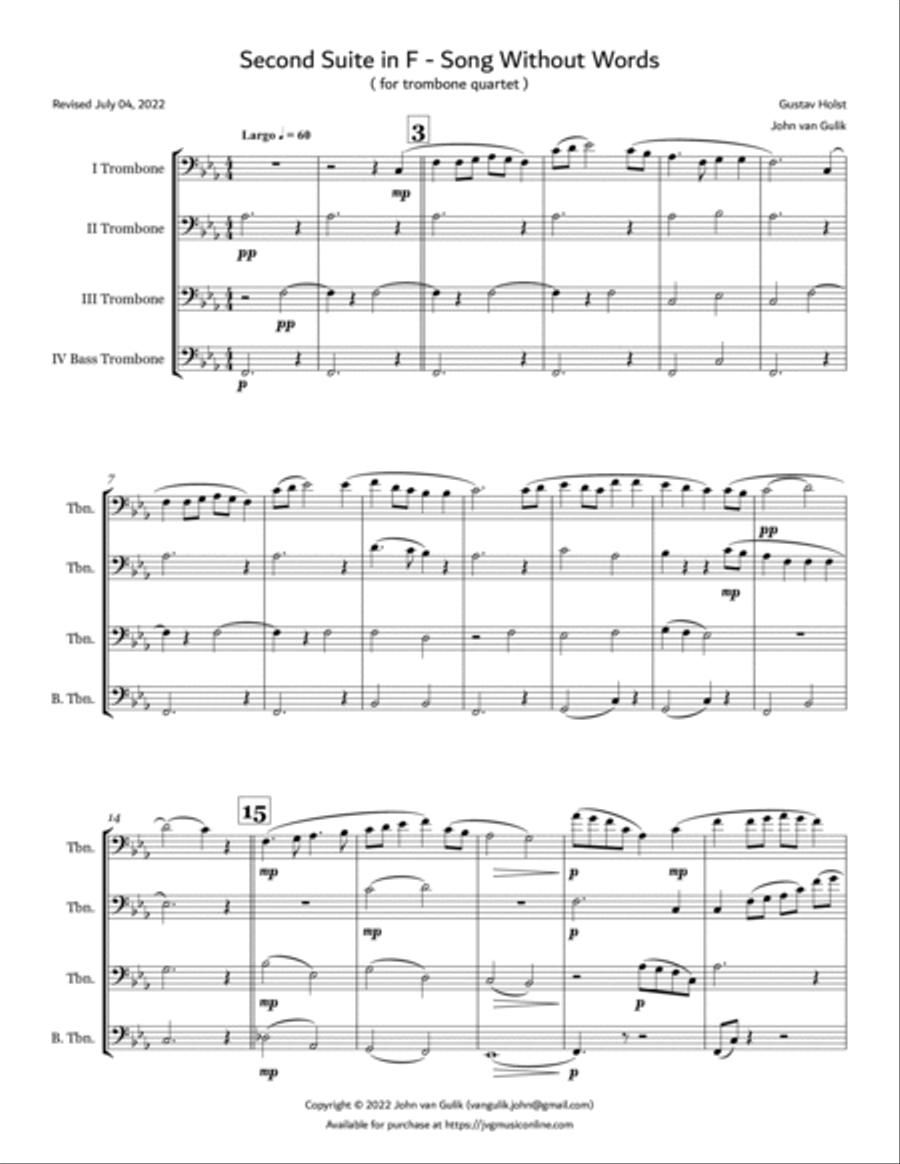 Second Suite in F - Song Without Words - Trombone Quartet Trombone Quartet scores gallery preview page 2