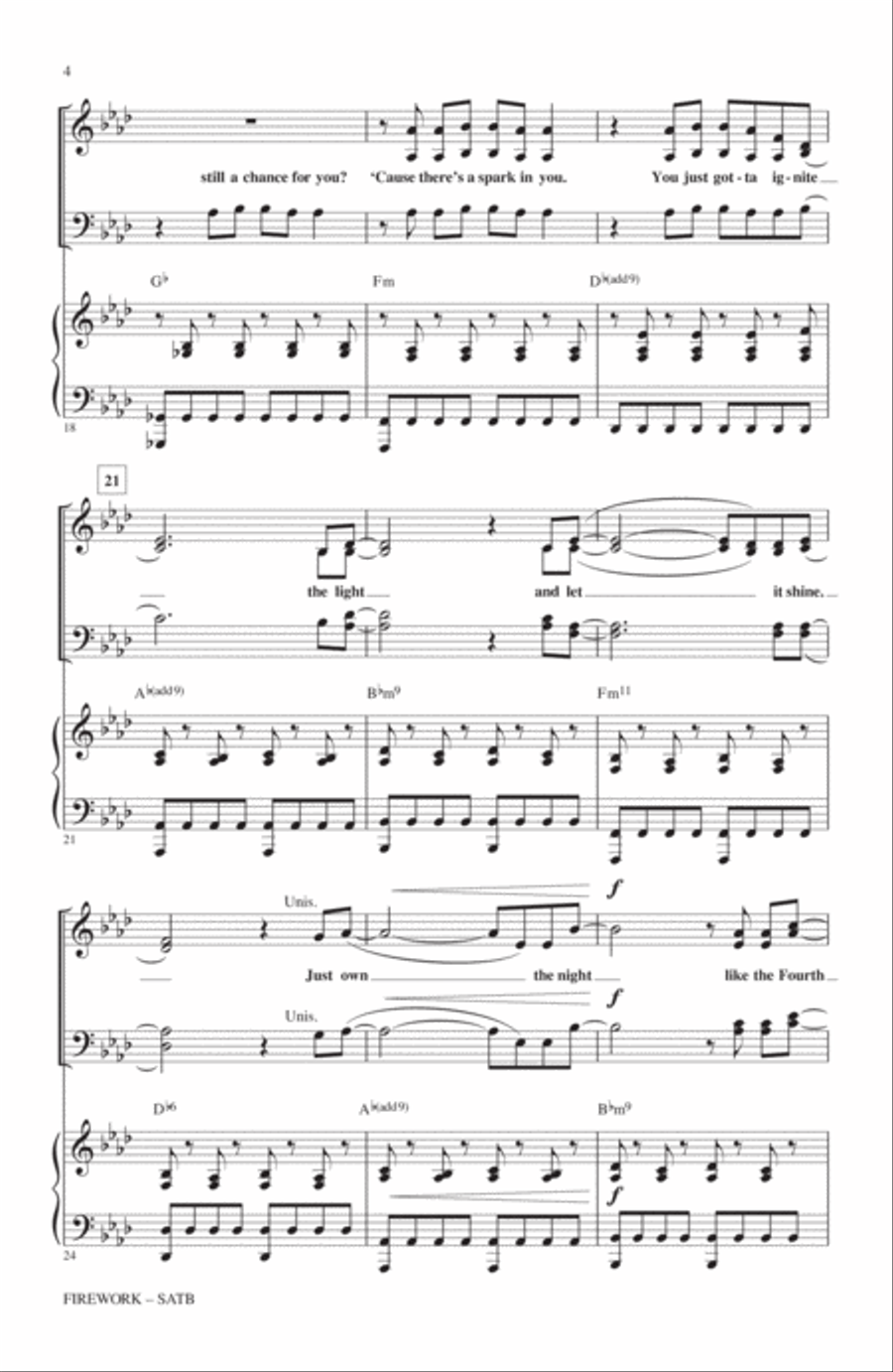 Firework (adapted by Mark Brymer) 4-Part scores gallery preview page 3