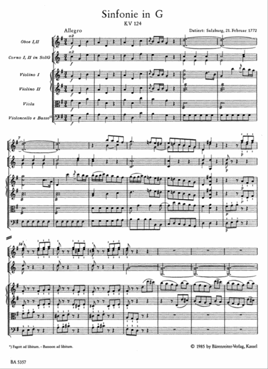Symphony, No. 15 G major, KV 124 Chamber Orchestra scores gallery preview page 2