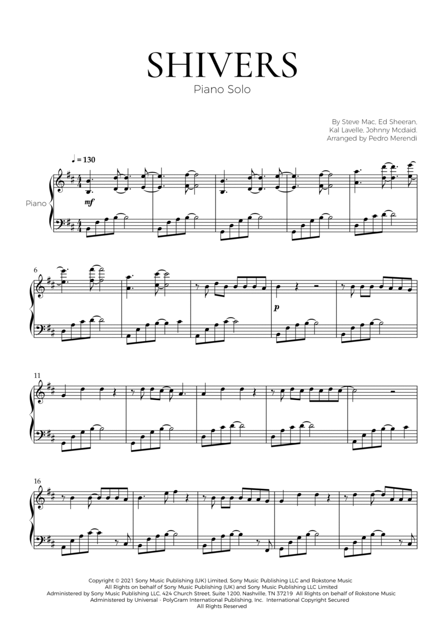 Shivers Piano Solo scores gallery preview page 1
