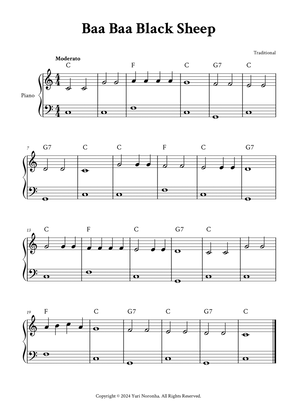 Baa Baa Black Sheep - Easy Piano (C Major with Chords)