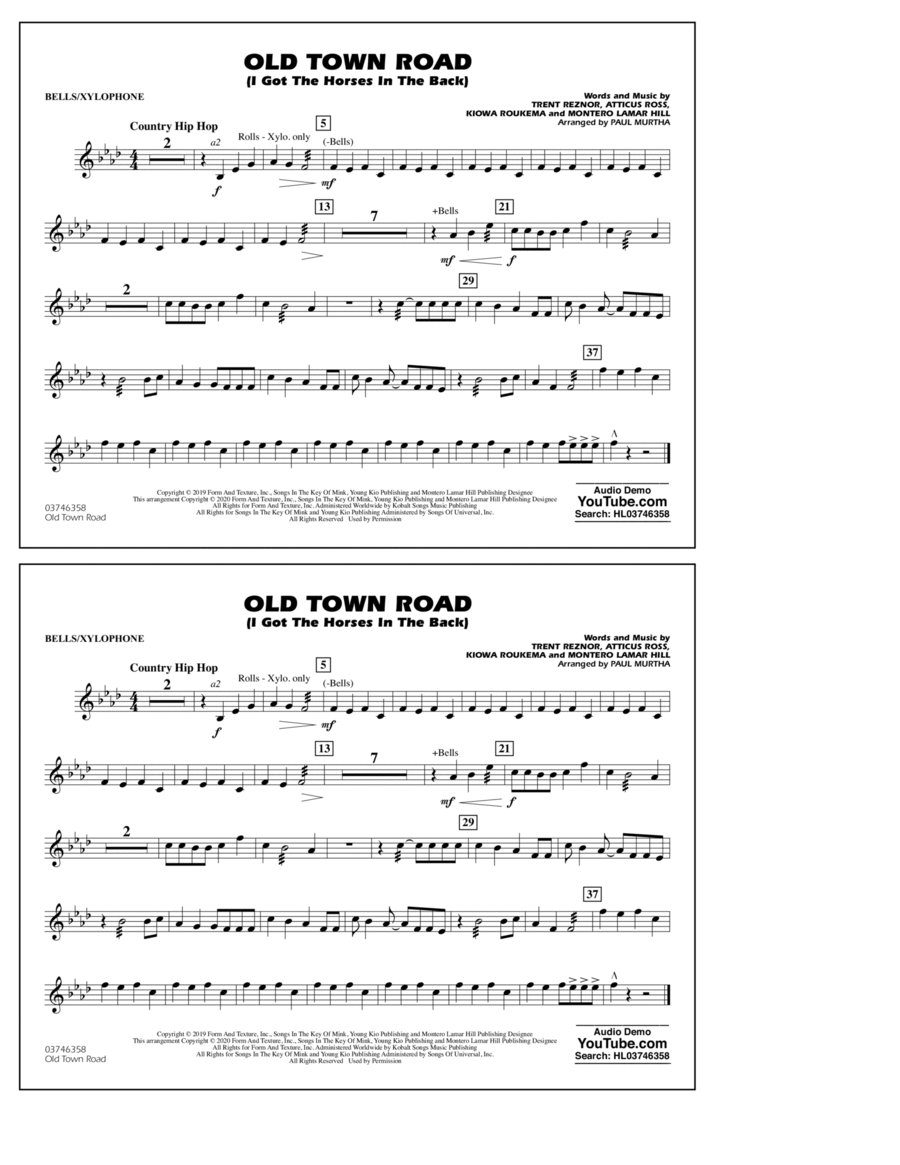 Old Town Road (arr. Paul Murtha) - Bells/Xylophone Jazz Ensemble scores gallery preview page 1