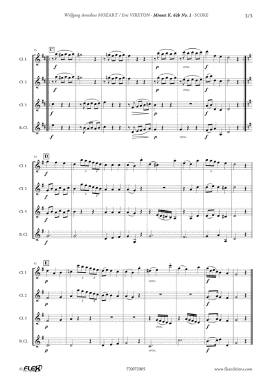 Minuet K. 61b No. 1 Clarinet Quartet scores gallery preview page 3