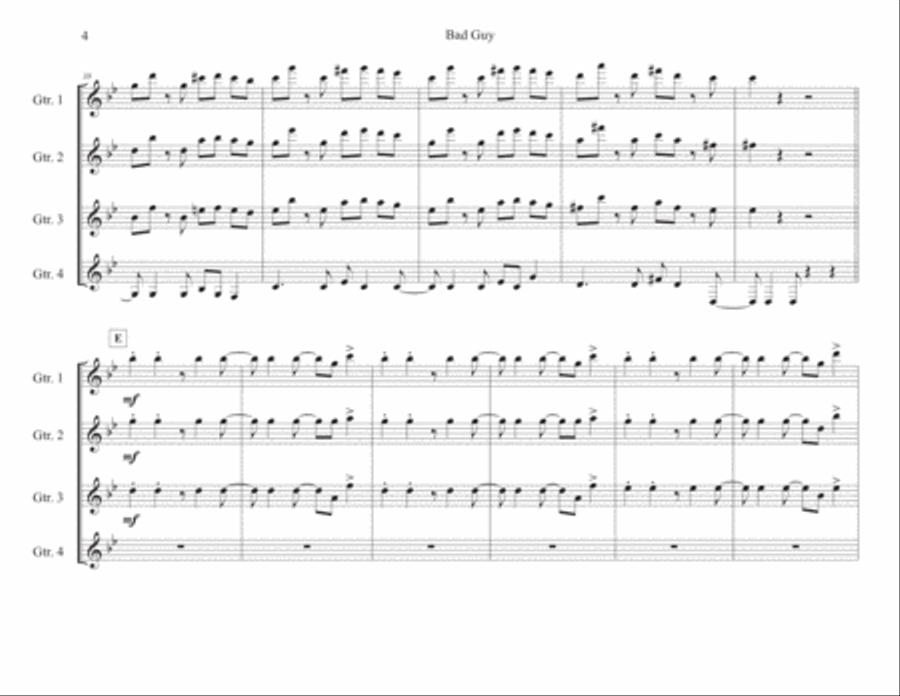 Bad Guy Guitar Ensemble scores gallery preview page 4