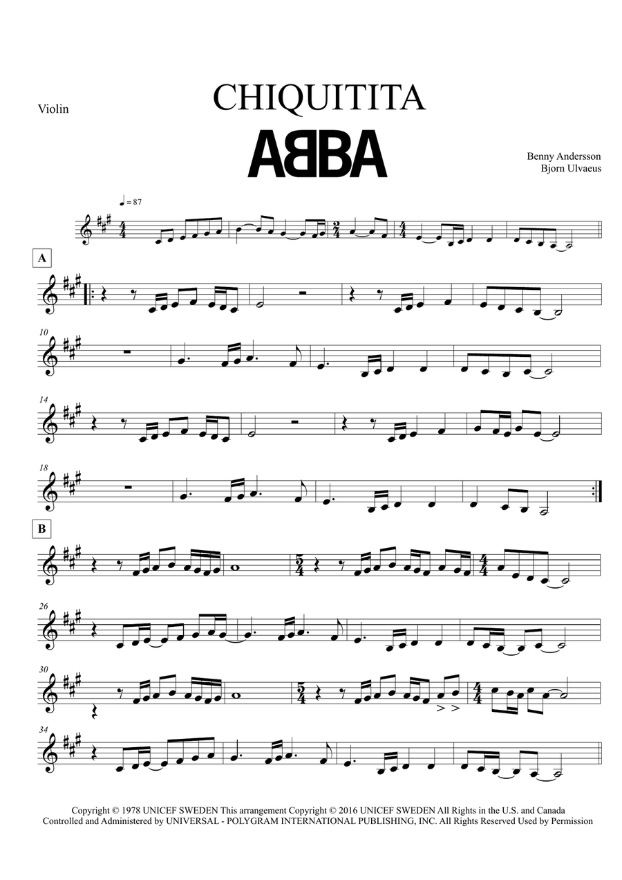 Chiquitita Violin Solo scores gallery preview page 1