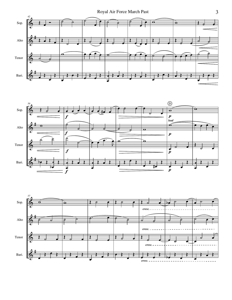 Royal Air Force March Past Saxophone Quartet scores gallery preview page 5
