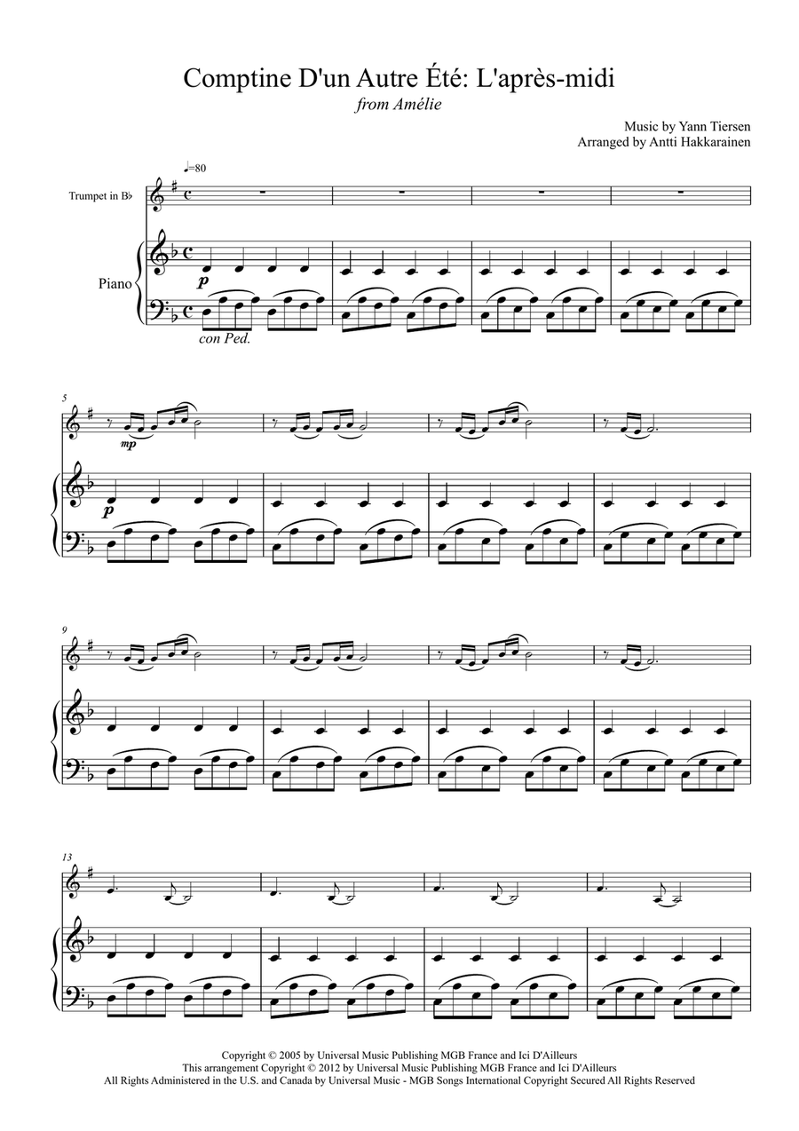 Comptine D'un Autre Été: L'après-midi Trumpet Solo scores gallery preview page 2