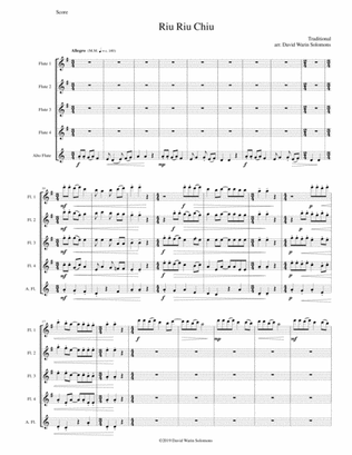 Book cover for Riu Riu Chiu arranged for flute quintet (4 flutes and 1 alto flute)