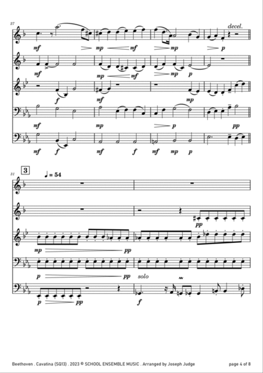 Cavatina by Beethoven for Brass Quintet in Schools Brass Quintet scores gallery preview page 4