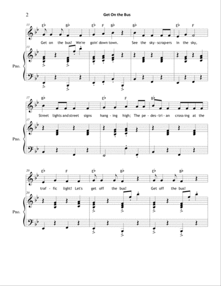 Get On the Bus (We're Goin' Downtown) Unison Choir scores gallery preview page 2