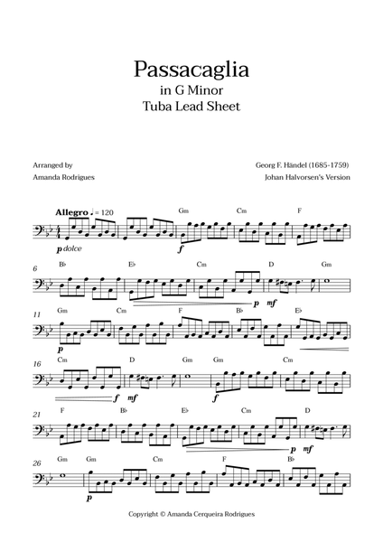 Passacaglia - Easy Tuba Lead Sheet in Gm Minor (Johan Halvorsen's Version) image number null