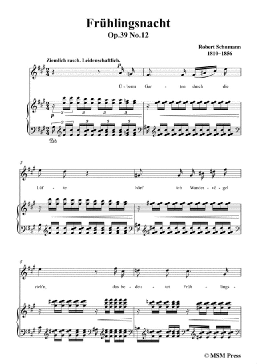 Schumann-Frühlingsnacht,in A Major,for Voice and Piano Voice Solo scores gallery preview page 3