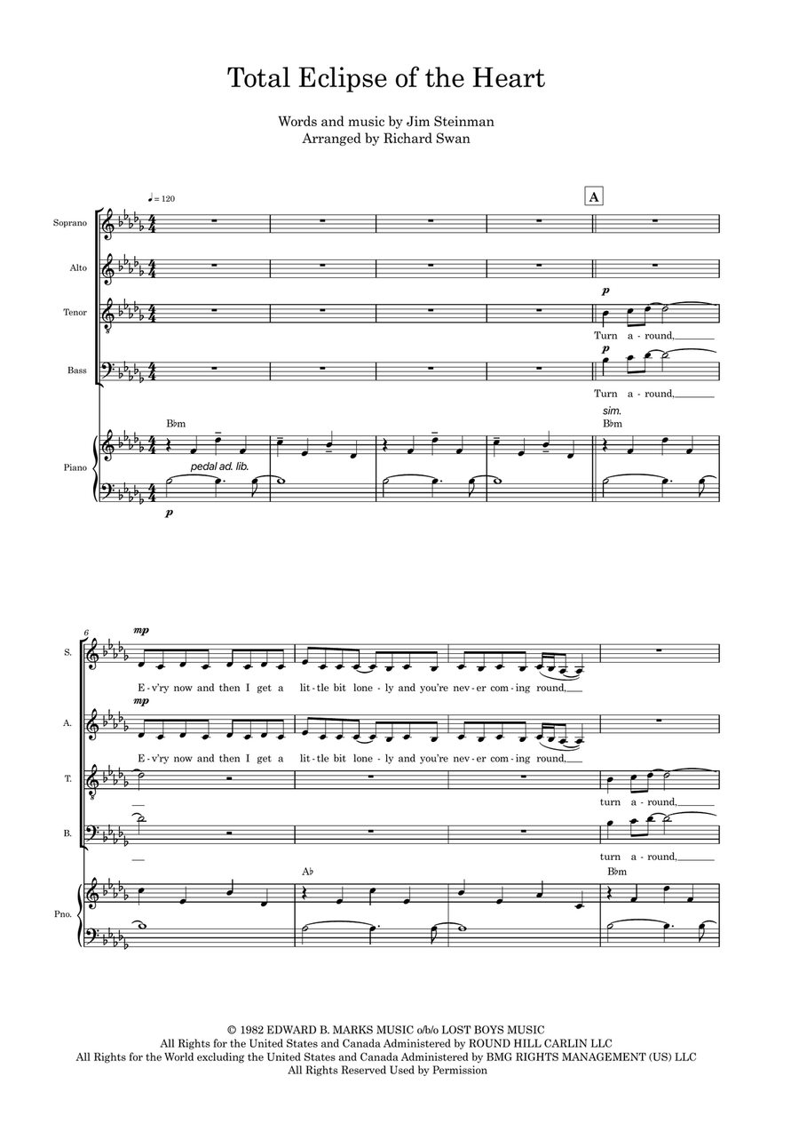 Total Eclipse Of The Heart 4-Part scores gallery preview page 1
