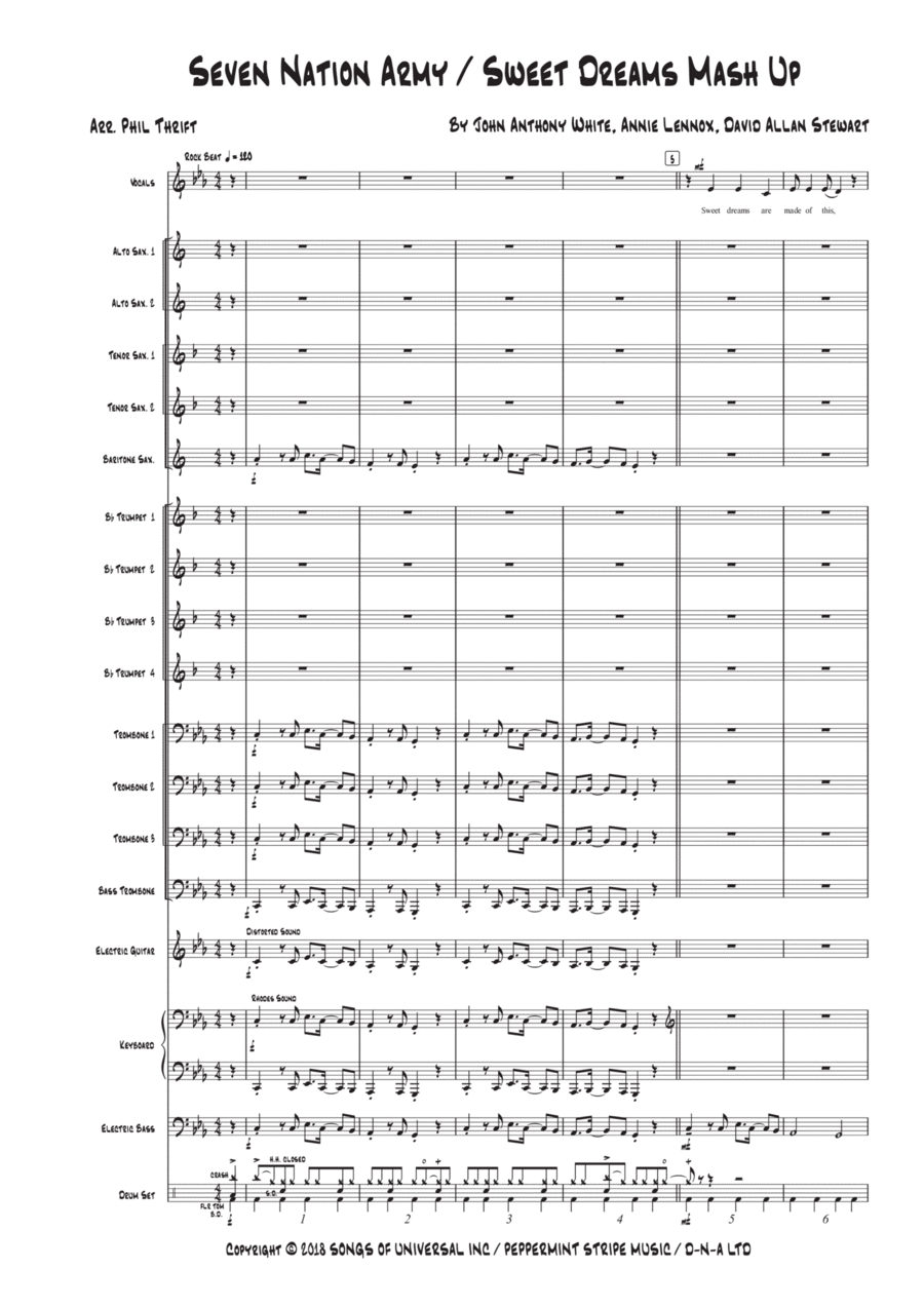 Seven Nation Army / Sweet Dreams Mash Up Jazz Ensemble scores gallery preview page 1