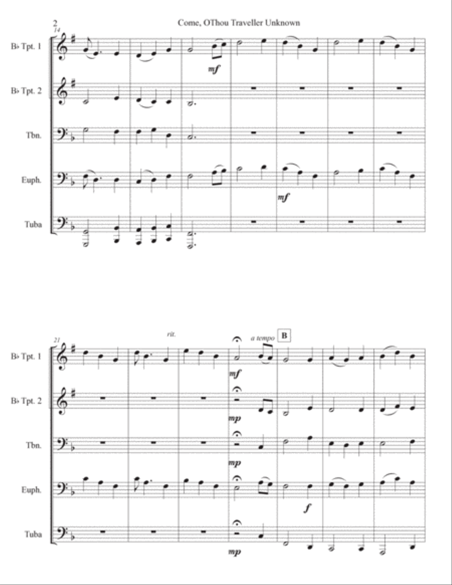 Candler (Come, O Thou Traveler Unknown) Brass Ensemble scores gallery preview page 2