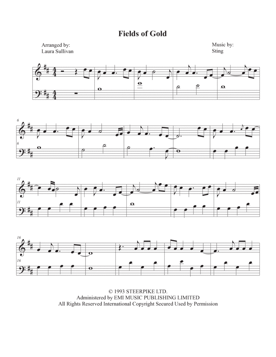 Fields Of Gold Piano Solo scores gallery preview page 1