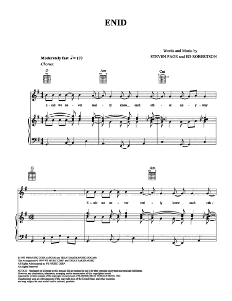 Enid Piano, Vocal, Guitar scores gallery preview page 1
