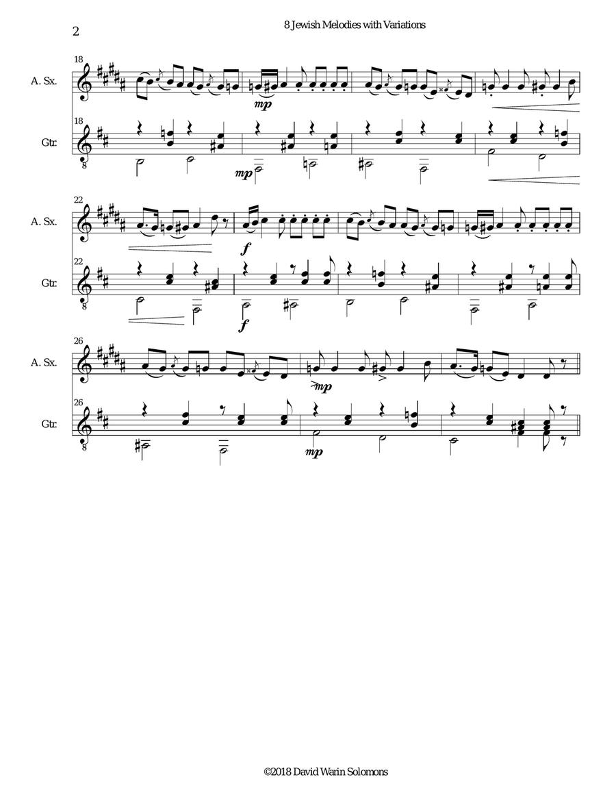 8 Jewish Melodies with Variations for alto saxophone and guitar Alto Saxophone scores gallery preview page 2
