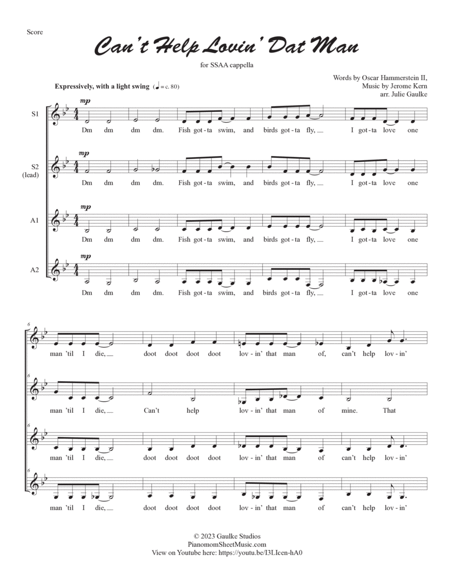 Can’t Help Lovin’ Dat Man for SSAA a cappella KEY OF Bb SSAA scores gallery preview page 1