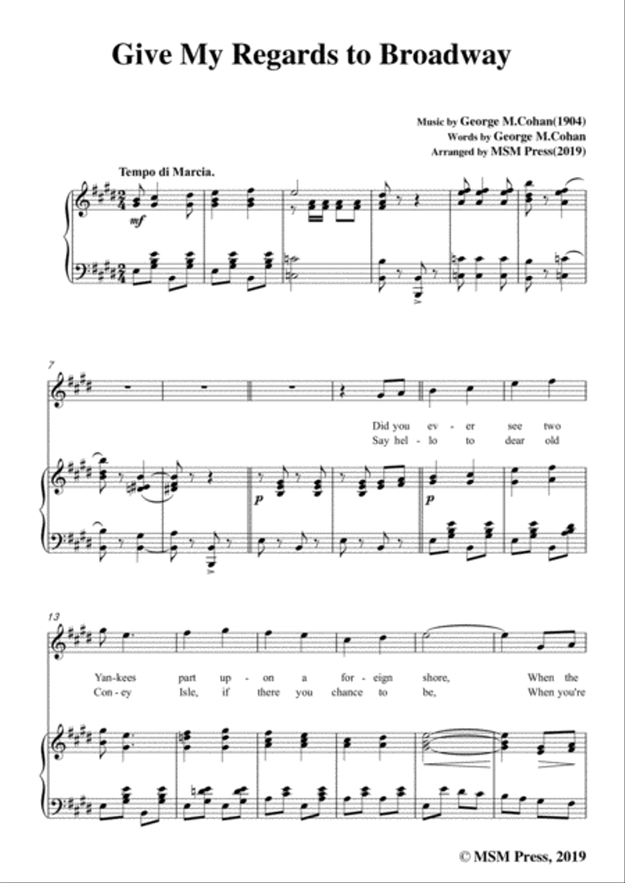 George M. Cohan-Give My Regards to Broadway,in E Major,for Voice&Piano Voice scores gallery preview page 3