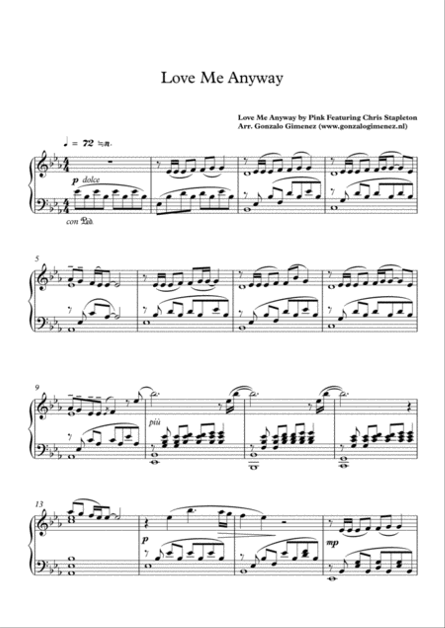 Love Me Anyway Piano Solo scores gallery preview page 2