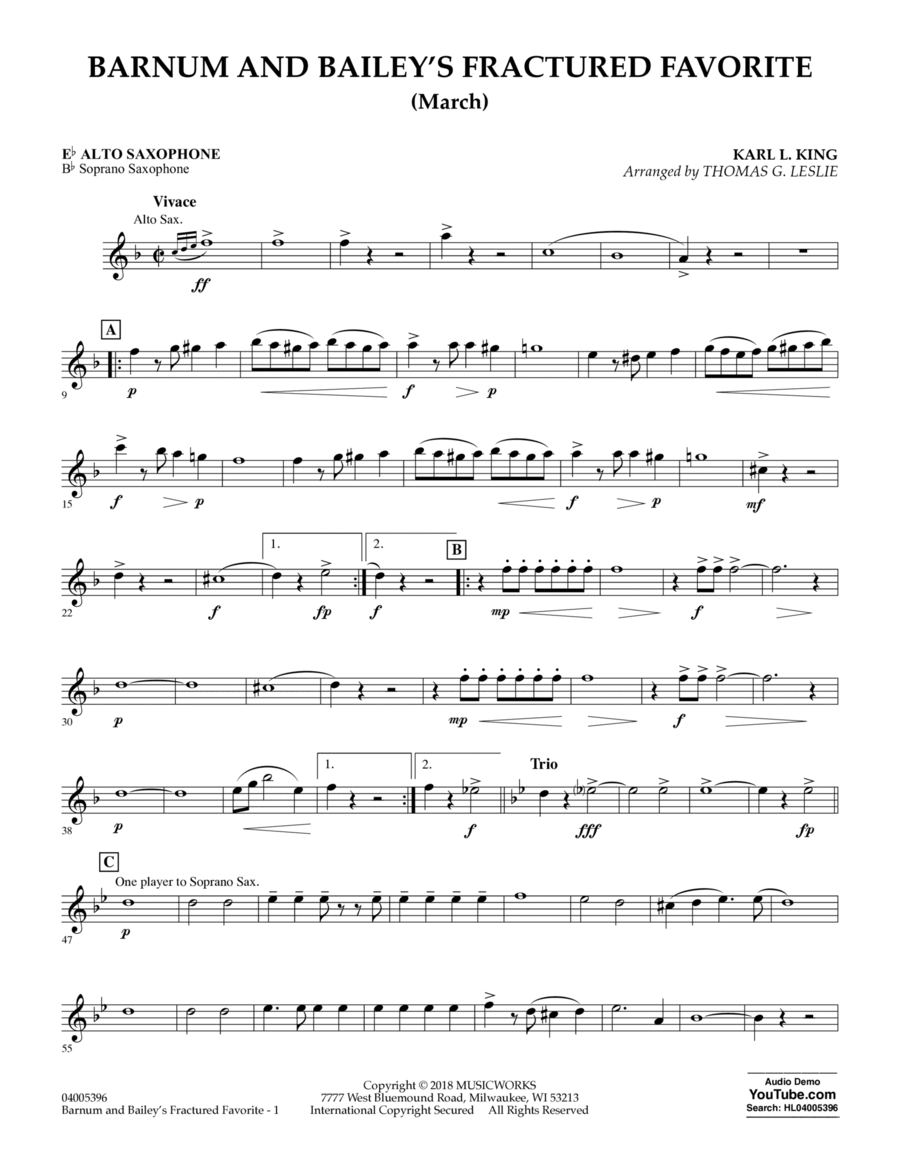 Barnum and Bailey's Fractured Favorite - Alto Sax/Sporano Sax Alto Saxophone scores gallery preview page 1