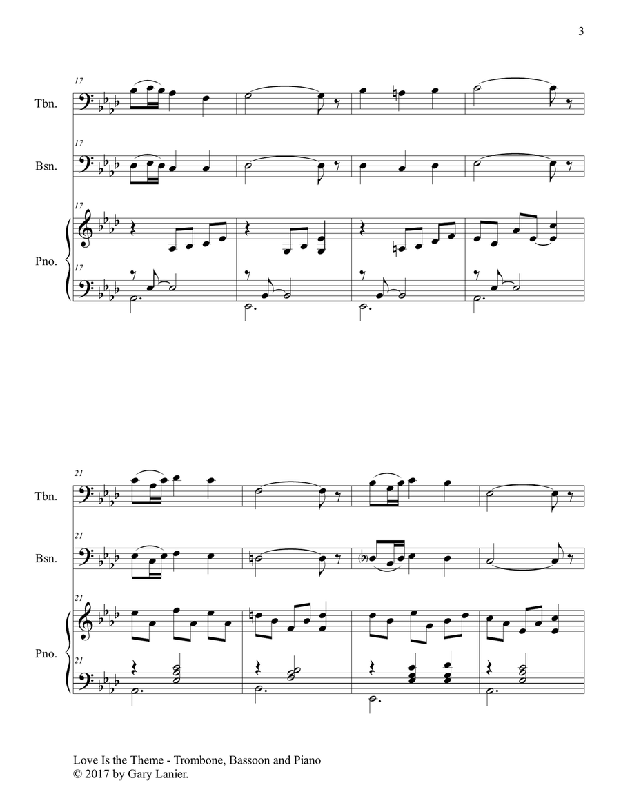 LOVE IS THE THEME (Trio – Trombone, Bassoon & Piano with Score/Parts) Trombone Duet scores gallery preview page 4