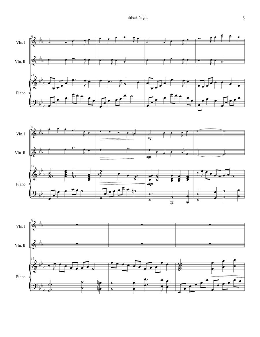 Silent Night Violin duet in E flat String Duet scores gallery preview page 3