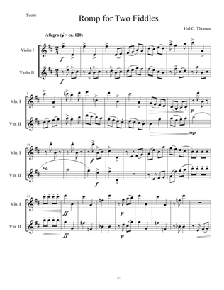 Romp for Two Fiddles in D - Score