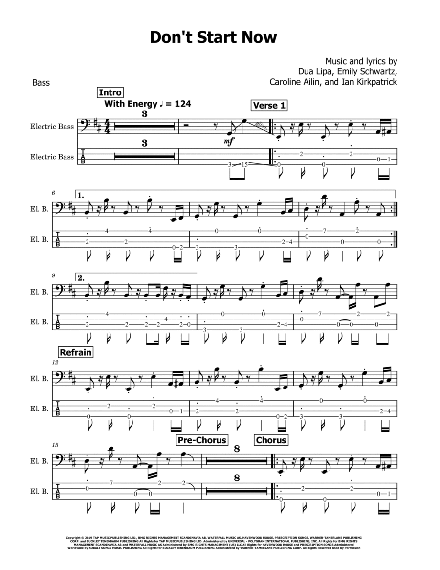 Don't Start Now Don't Start Now Bass Guitar scores gallery preview page 1