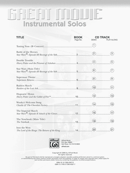 Great Movie Instrumental Solos - Flute (Book & CD)