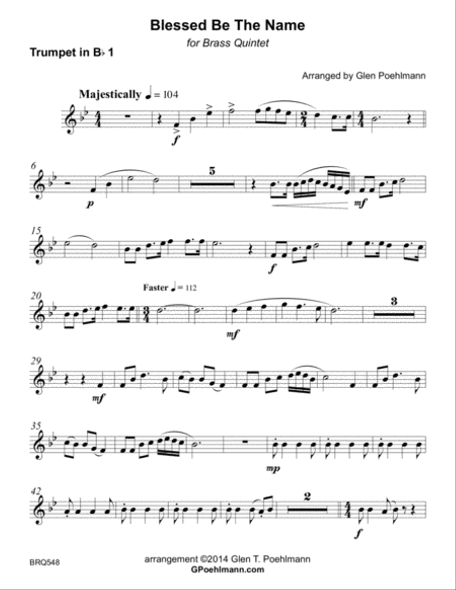 BLESSED BE THE NAME for unaccompanied BRASS QUINTET Brass Quintet scores gallery preview page 5