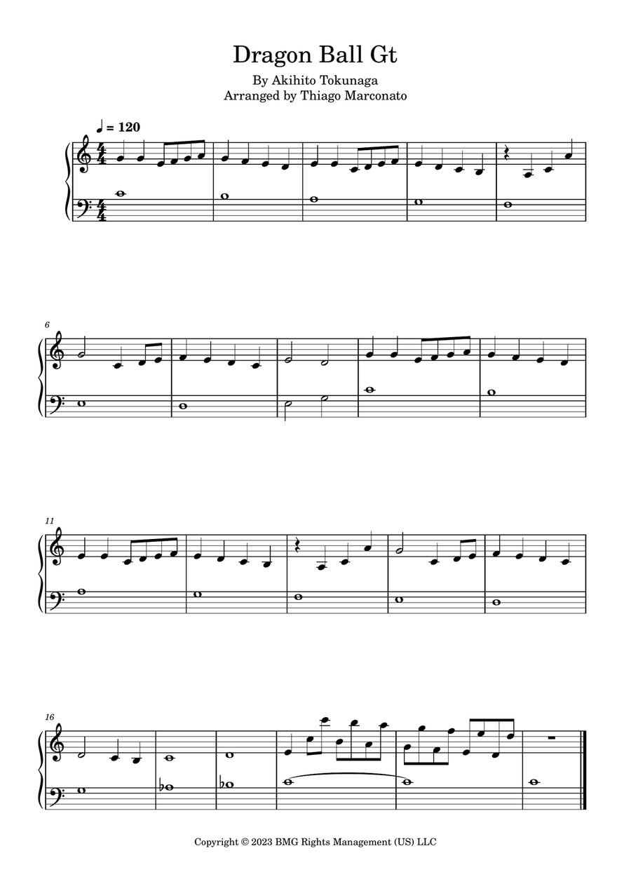 Dragon Ball Gt Easy Piano scores gallery preview page 1