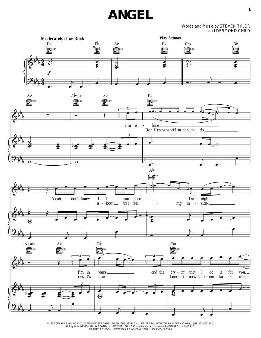 Angel Piano, Vocal, Guitar scores gallery preview page 1