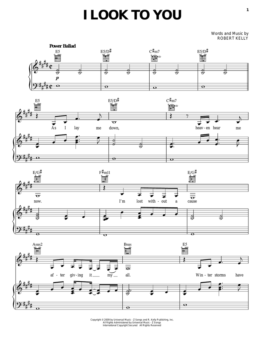 I Look To You I Look To You Piano, Vocal, Guitar scores gallery preview page 1
