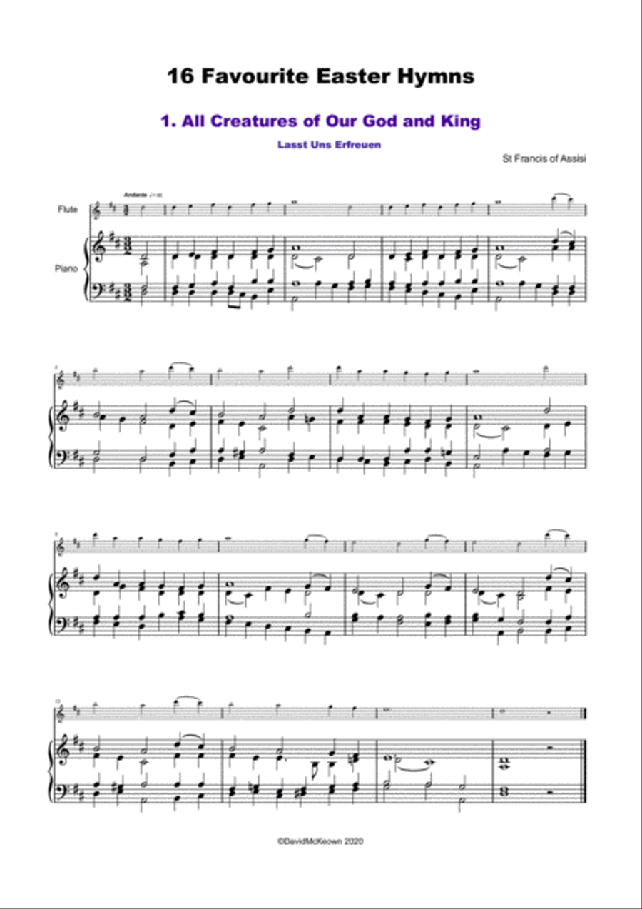16 Favourite Easter Hymns for Solo Flute and Piano Flute Solo scores gallery preview page 2